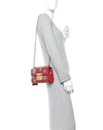 Calfskin Crystal Star Embroidered Small Padlock Shoulder Bag Hibiscus Red