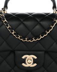 Lambskin Quilted Mini Top Handle Rectangular Flap Black