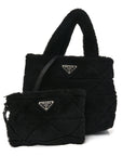 Shearling Nappa Triangle Quilted Patchwork System Tote Black