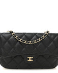 Caviar Quilted Flap Phone Holder With Chain Black