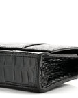 Shiny Calfskin Monochrome Crocodile Embossed Hourglass Chain Bag Black