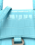 Shiny Calfskin Crocodile Embossed Hourglass Top Handle Bag XS Turquoise