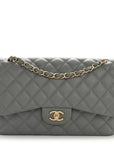 Caviar Quilted Jumbo Double Flap Grey
