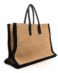 Raffia Calfskin Rive Gauche Tote Naturale Black