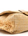 Fabric Jacquard Raffia Straw Fringe Medium Mamma Baguette Beige