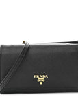 Saffiano Metal Flap Wallet With Strap Black