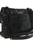 Crocodile Embossed Lambskin Monogram Medium Niki Chain Satchel Black