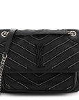 Calfskin Matelasse Monogram Microstud Medium Niki Chain Satchel Black