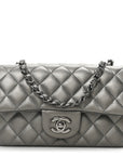 Metallic Lambskin Quilted Mini Rectangular Flap Dark Grey