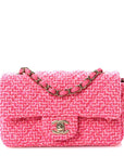 Wool Tweed Quilted Mini Rectangular Flap Dark Pink Fuchsia