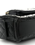Shiny Crumpled Lambskin Quilted Medium Preppy Pocket Camera Case Black