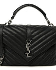 Sheepskin Matelasse Chevron Monogram Monochrome Medium College Bag Black
