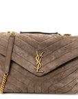 Suede Y Quilted Monogram Medium Loulou Chain Satchel Taupe