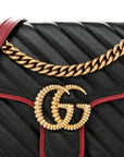 Vintage Effect Calfskin Matelasse Diagonal Small Torchon GG Marmont Shoulder Bag Black Romantic Cherry
