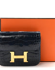 Shiny Alligator Constance Slim Wallet Bleu Abysse