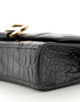 Shiny Calfskin Crocodile Embossed Hourglass Chain Bag Black