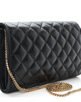 Lambskin Quilted Medusa Wallet On Chain Crossbody Black