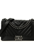Lambskin Chevron Quilted Medium Boy Flap Black