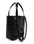 Shiny Calfskin Logo Crocodile Embossed XXS Everyday Tote Black