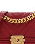 Caviar Chevron Quilted Small Boy Flap Dark Red