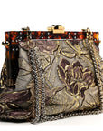 Silk Crystal Beaded Sequin Plexiglass Floral Vanda Circles Chain Clutch Multicolor