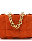 Suede Maxi Intrecciato Padded Chain Cassette Crossbody Bag Maple