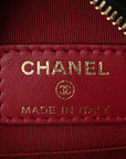 Shiny Goatskin Quilted CHNL 19 Round Clutch With Chain Black