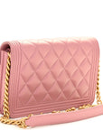 Metallic Lambskin Quilted Boy Wallet On Chain WOC Pink