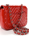 Patent Chevron Quilted Mini Square Flap Red