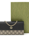 Dollar Calfskin GG Supreme Monogram Petite GG Marmont Wallet Chain Bag Black Beige Ebony