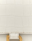 Calfskin Crocodile Embossed Small Hourglass Top Handle Bag White