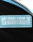 Extra Supple Calfskin Crocodile Embossed Le Cagole Shoulder Bag XS Sky Blue