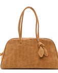 Suede Crocodile Embossed Le Turismo Bowling Bag Camel
