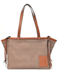 Canvas Calfskin Cushion Tote Taupe