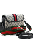 GG Supreme Monogram Textured Dollar Calfskin Web Studded Mini Ophidia Flap Shoulder Bag Beige Blue