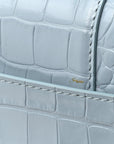 Shiny Calfskin Crocodile Embossed Small Hourglass Top Handle Bag Blue Grey