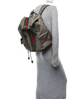 GG Supreme Monogram Medium Ophidia Double Buckle Backpack Brown