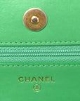 Shiny Goatskin Quilted CHNL 19 Wallet On Chain WOC Green