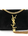 Suede Small Classic Monogram Kate Tassel Satchel Black