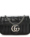 Calfskin Matelasse Aria Super Mini GG Marmont Shoulder Bag Black