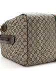 GG Supreme Monogram Textured Dollar Calfskin Web Medium Savoy Duffle Bag Beige Dark Brown