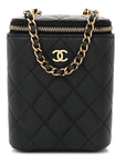 Caviar Quilted Small Vertical Coco Beauty Vanity Case With Chain Black