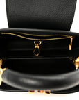 Taurillon Embellished Flower Handle Capucines BB Black