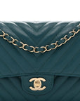 Caviar Chevron Quilted Medium Double Flap Green