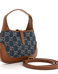 New Denim GG Monogram Calfskin Mini Jackie 1961 Hobo Blue Tea Cuir