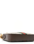 GG Supreme Monogram Textured Dollar Calfskin Web Ophidia Wristlet Shoulder Bag Beige Ebony New Acero