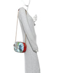GG Supreme Monogram Blooms Small Chain Shoulder Bag Beige Blue Navy Hibiscus Red
