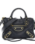 Chevre Gold Metallic Edge Hardware Mini City Bleu Nuit Dark Sea
