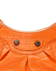 Extra Supple Calfskin Crocodile Embossed Le Cagole Shoulder Bag XS Pop Orange