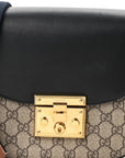 GG Supreme Monogram Web Medium Padlock Messenger Shoulder Bag Black